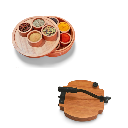 Combo Products : Wooden Spice Box / Wooden Papad Maker Machine