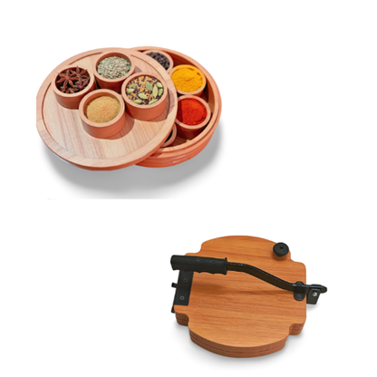 Combo Products : Wooden Spice Box / Wooden Papad Maker Machine