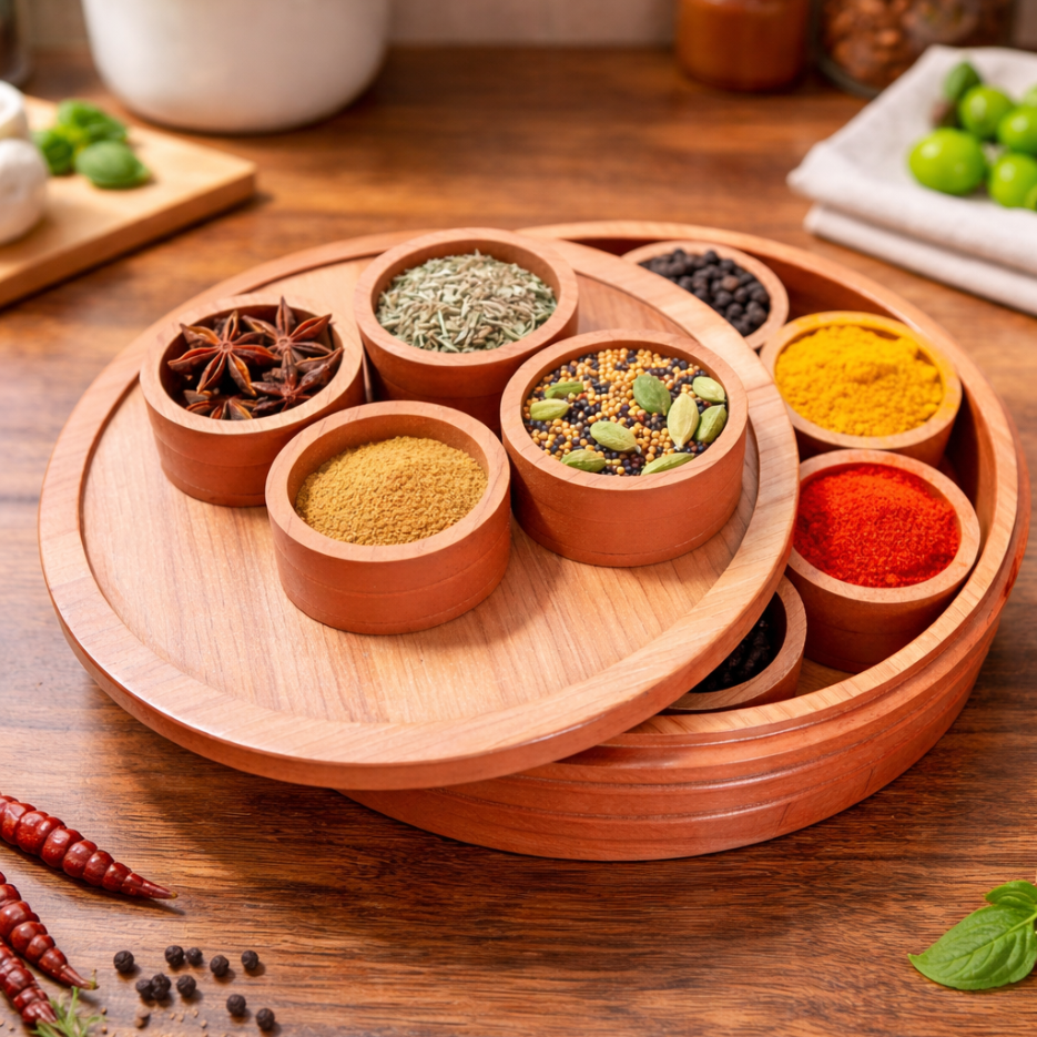 Combo Products : Wooden Kitchen Spice Box / Wooden Papad Maker Machine / Wooden Chopping Board