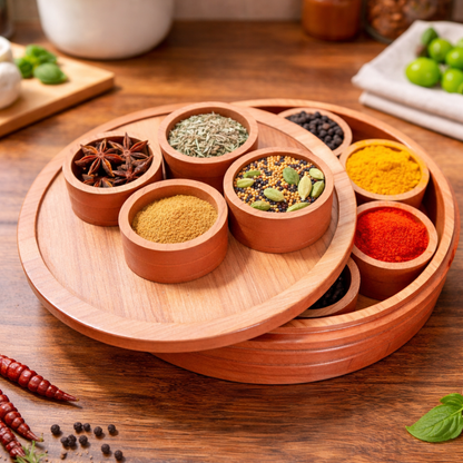 Combo Products : Wooden Kitchen Spice Box / Wooden Papad Maker Machine / Wooden Chopping Board