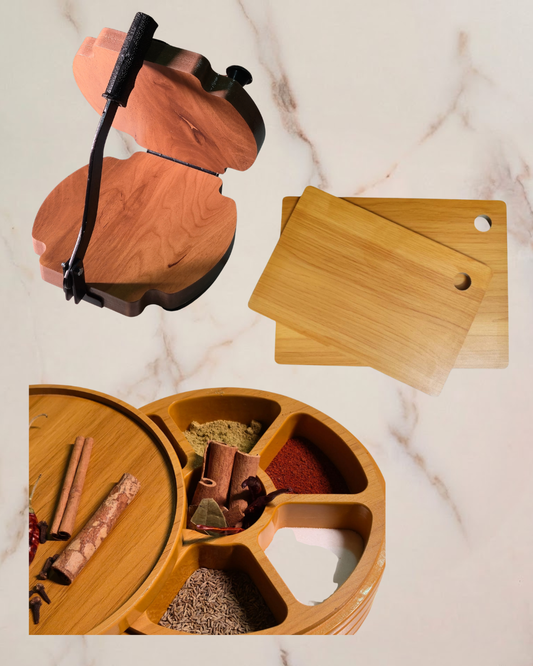 Combo Products : Wooden Spice Box / Wooden Papad Maker Machine / Wooden Chopping Board